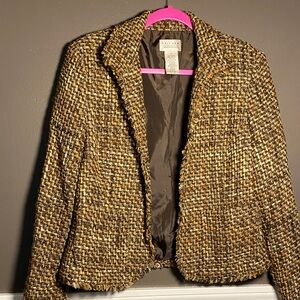 John Paul Richard Brown Fringe Tweed Blazer Wool Blend - Patch Pockets